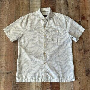 Tommy Bahama Mens Short Sleeve Button-Up Shirt S/P Silk Blend Beige & Gray Wave